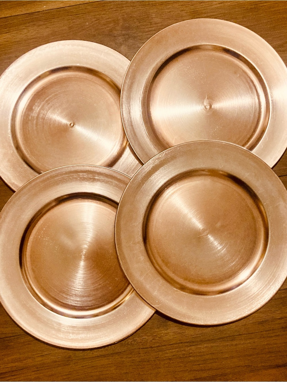 Set of 4 13" Faux Rose Gold Charger Plates NEW Great dining addition decor